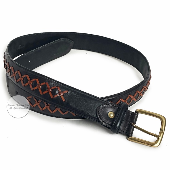 CENCI Mens Leather Belt Handmade Black & Tan Contrast Stitch Hand Made in Italy - Picture 1 of 7